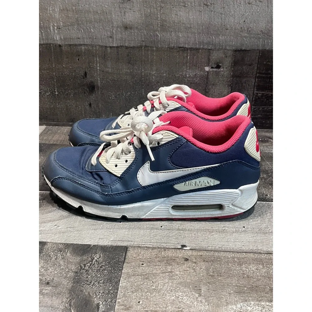Nike Air Max 90 Navy Blue Pink White Womens Running Shoes 325213-414 Size 10